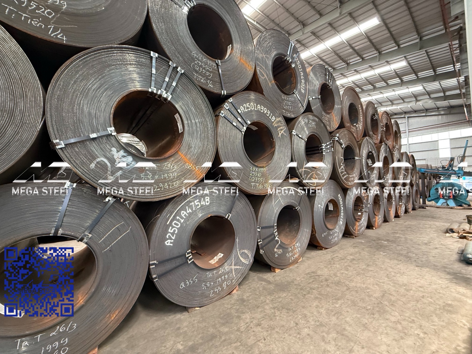 Cuộn cán nóng HRC Q355 tại kho Mega Steel - khổ 1999mm dày 4.8-7.8mm